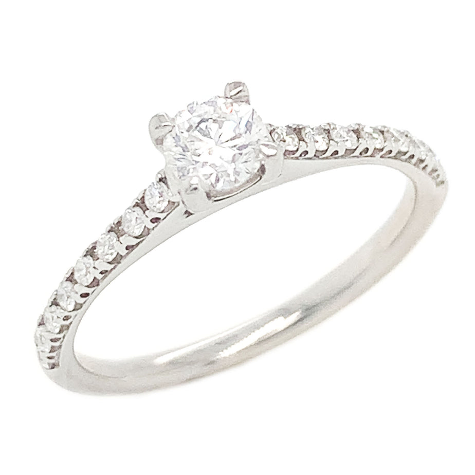 Platinum Diamond Solitaire with Diamond Shoulders Engagement Ring