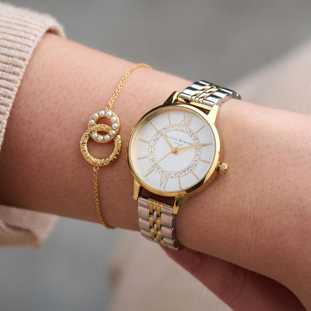 Olivia Burton Wonderland Midi Brushed Dial Silver & Gold Bracelet Watch
