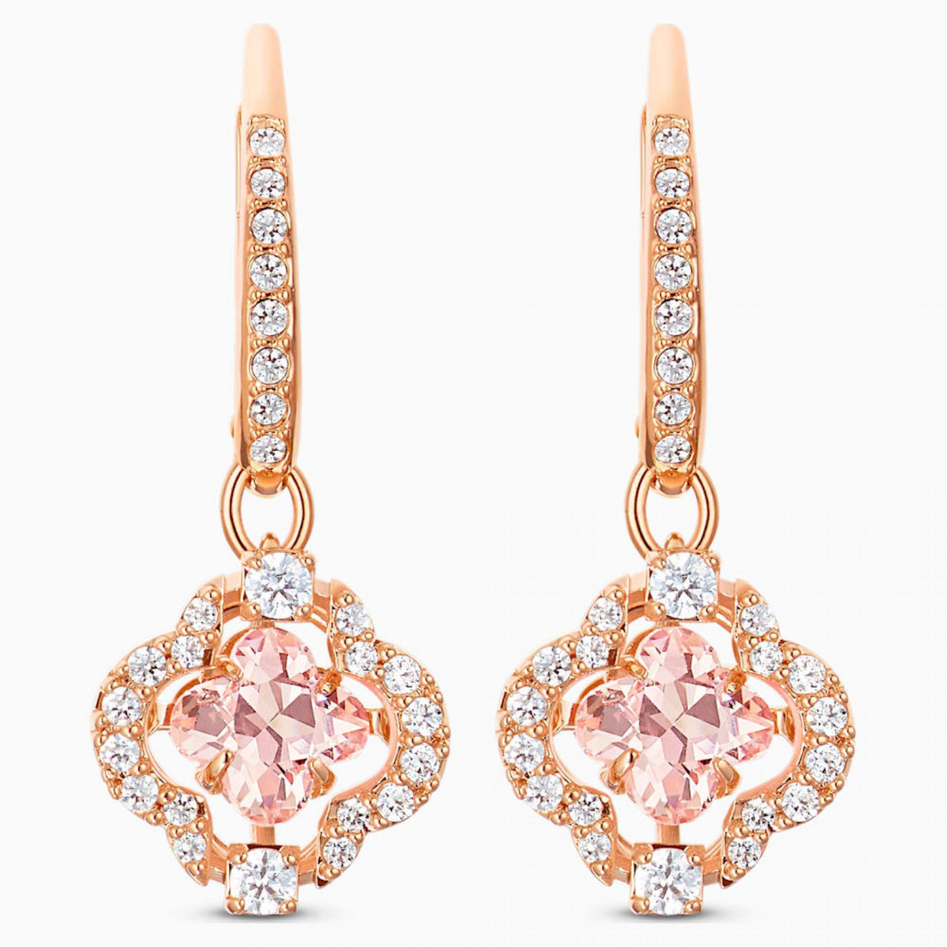 Swarovski Sparkling Dance Clover Pierced Earrings, Pink, Rose-Gold Tone Plated