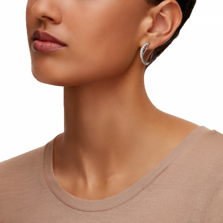 Swarovski Twist Hoop Pierced Earrings, White, Rhodium plated