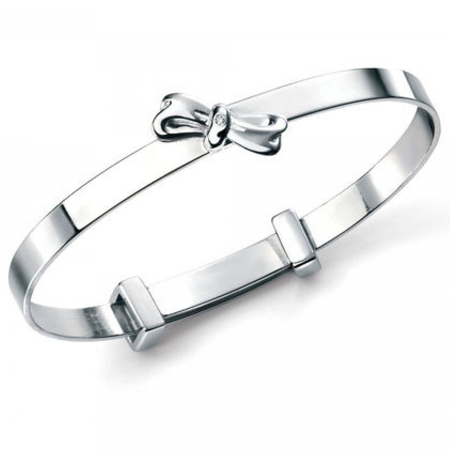 D For Diamond Silver Bow Bangle