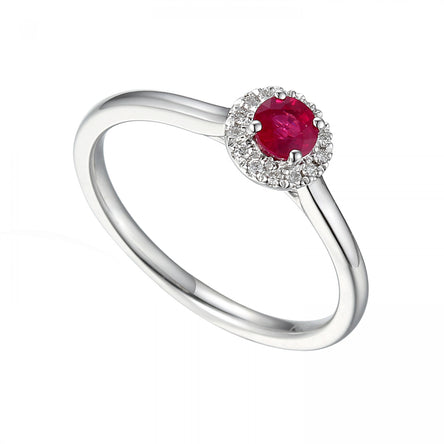 9ct White Gold, Diamond & Ruby Ring