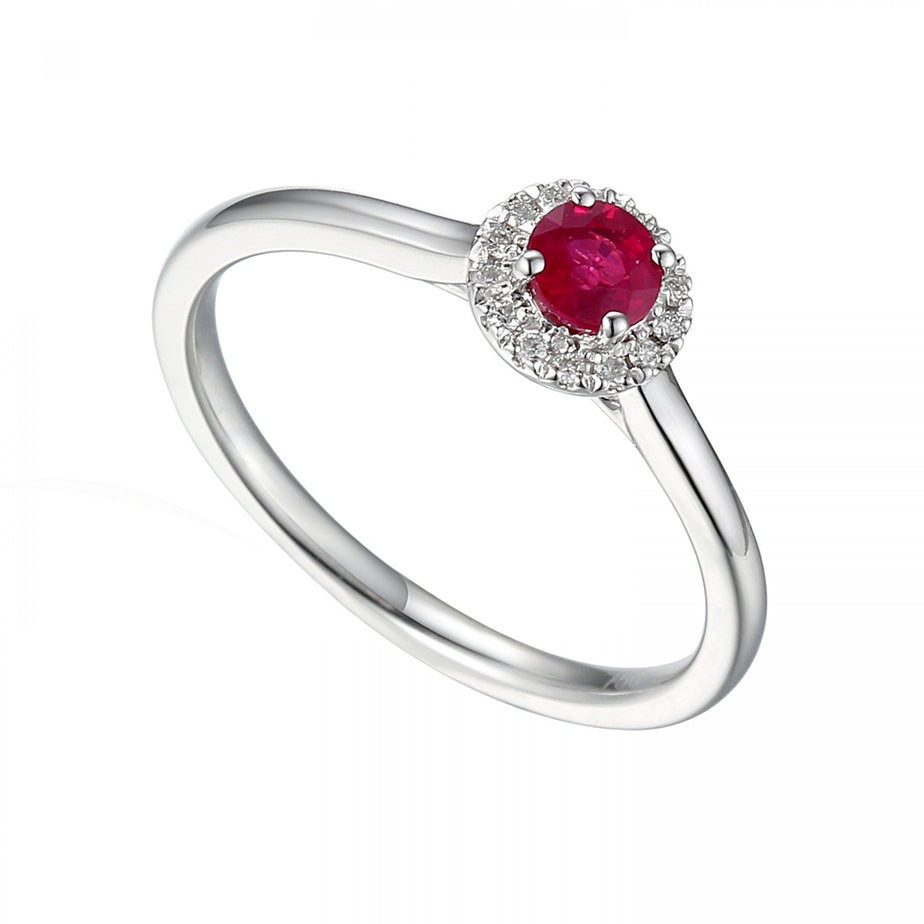 9ct White Gold, Diamond & Ruby Ring