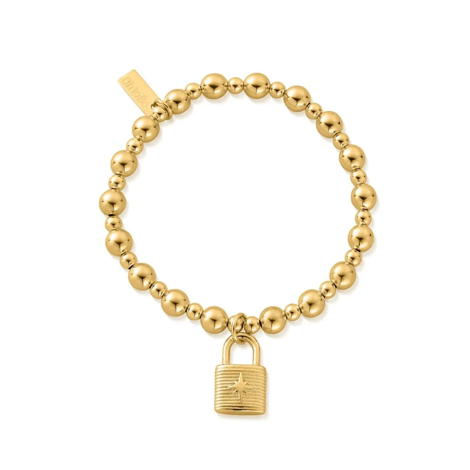 ChloBo Gold Mini Ball Padlock Bracelet