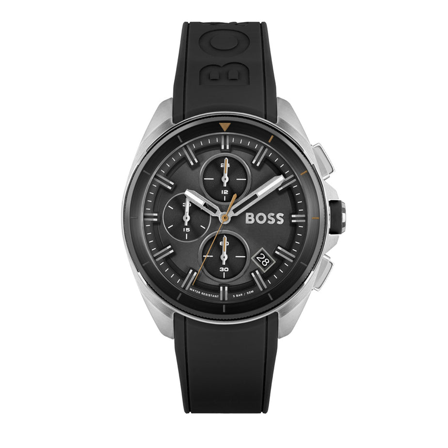 Boss Men Volane Black Silicone Strap Chronograph Watch