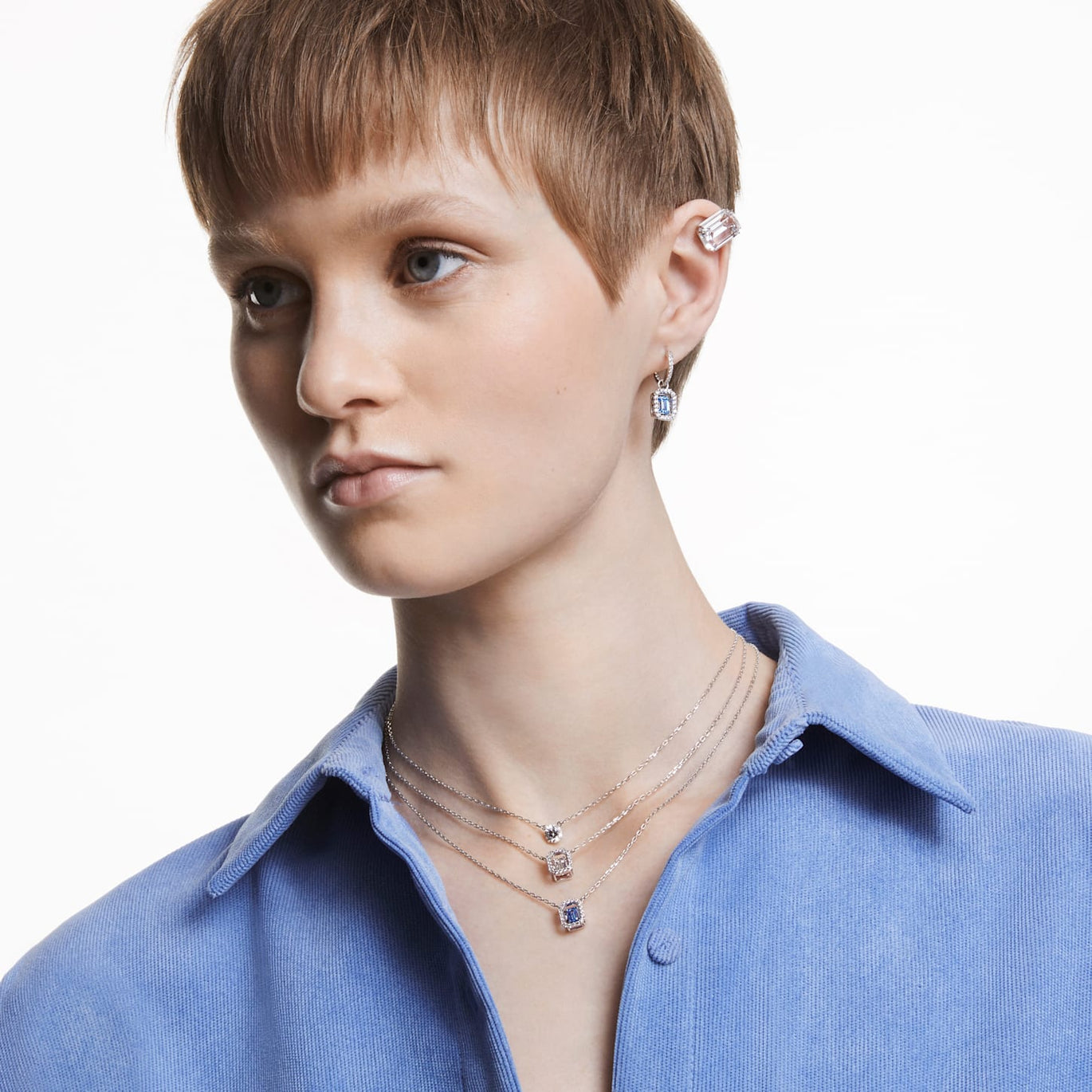 Swarovski Millenia Drop Blue Octagon Earrings Rhodium plated