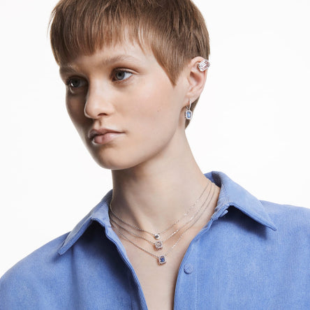 Swarovski Millenia Drop Blue Octagon Earrings Rhodium plated