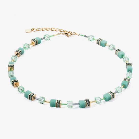 Coeur De Lion GeoCube Iconic Gold-Soft Green Necklace