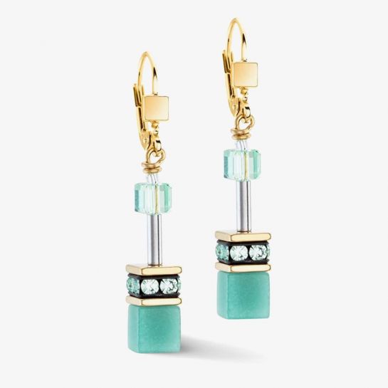 Coeur De Lion GeoCube Iconic Mono Gold And Green Earrings