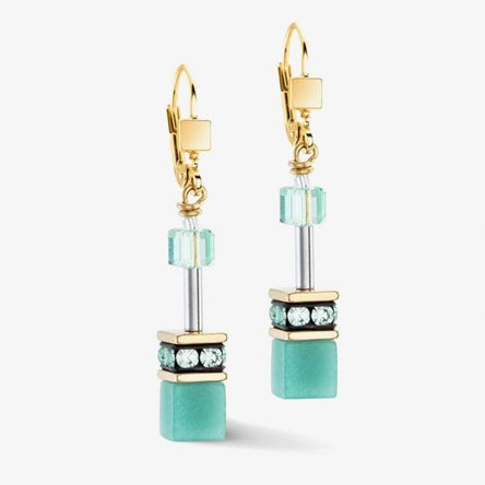 Coeur De Lion GeoCube Iconic Mono Gold And Green Earrings