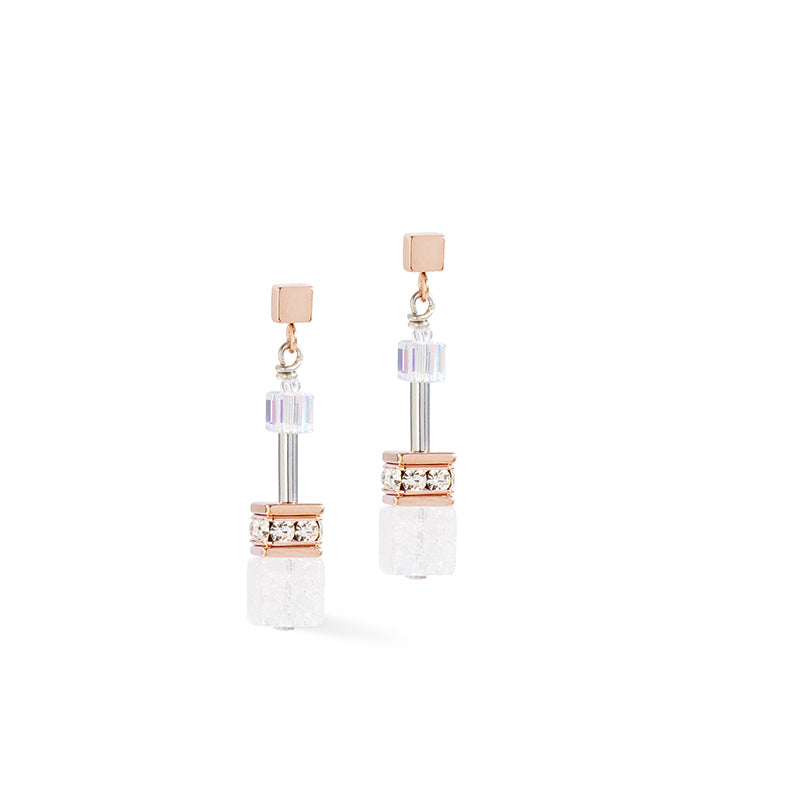 Coeur de Lion GeoCUBE® Iconic Nature earrings rosegold white