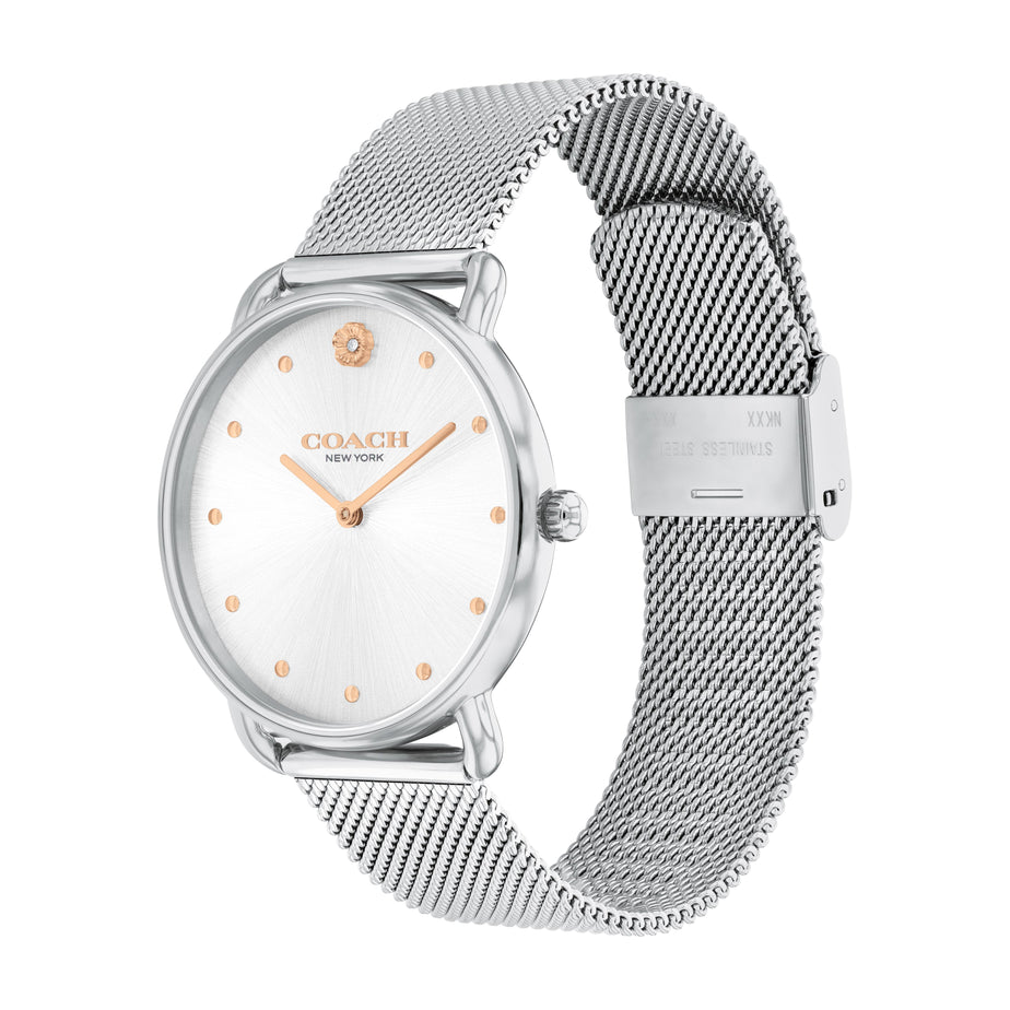 COACH ELLIOT SILVER DIAL WITH STAINLESS STEEL MESH BRACELET LADIES WATCH