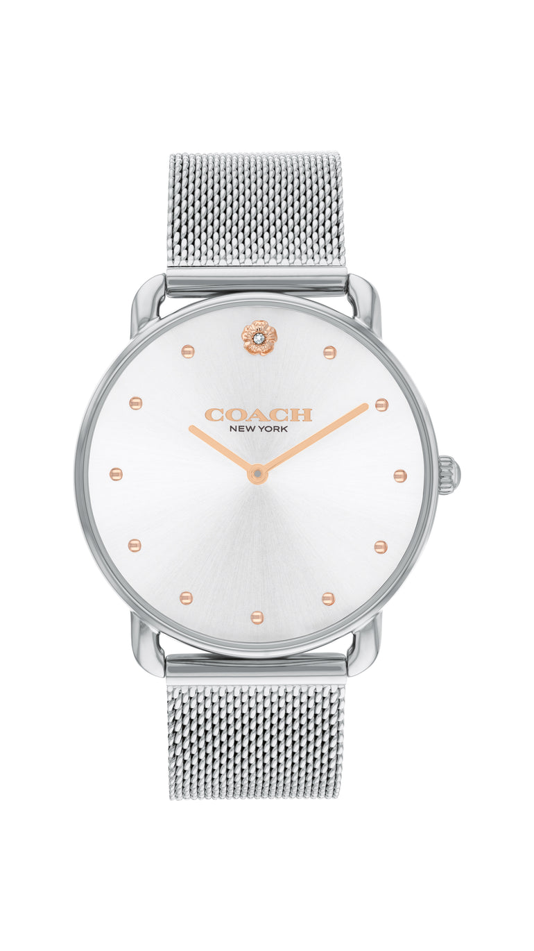 COACH ELLIOT SILVER DIAL WITH STAINLESS STEEL MESH BRACELET LADIES WATCH