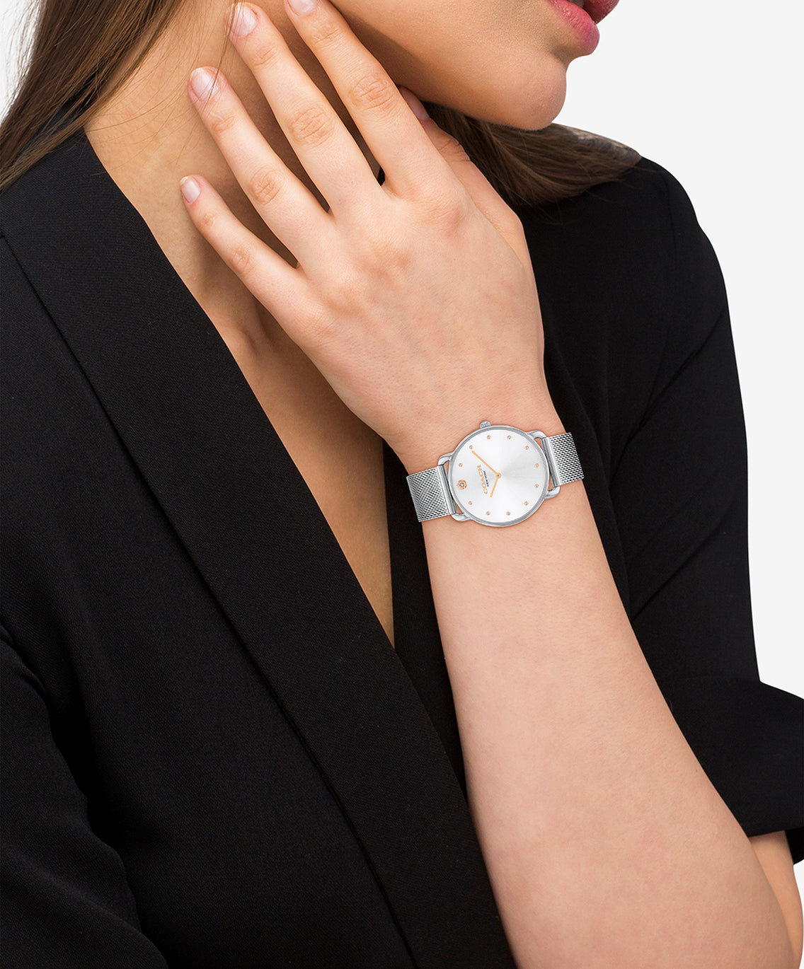 COACH ELLIOT SILVER DIAL WITH STAINLESS STEEL MESH BRACELET LADIES WATCH