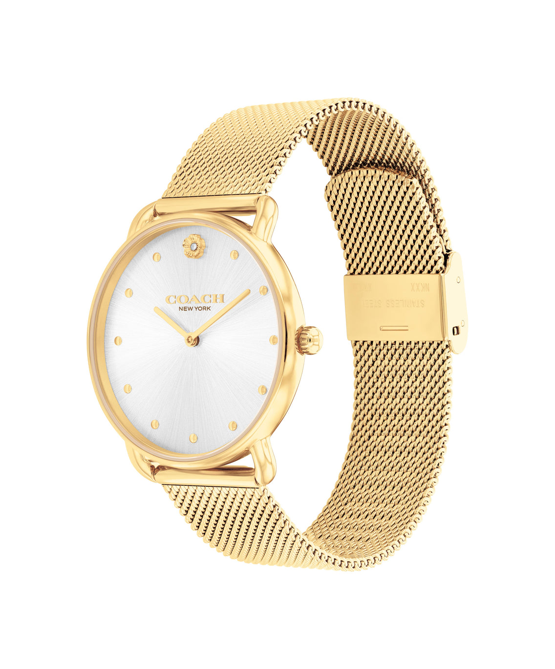 COACH Ladies Elliott Silver Dial Gold Tone Watch
