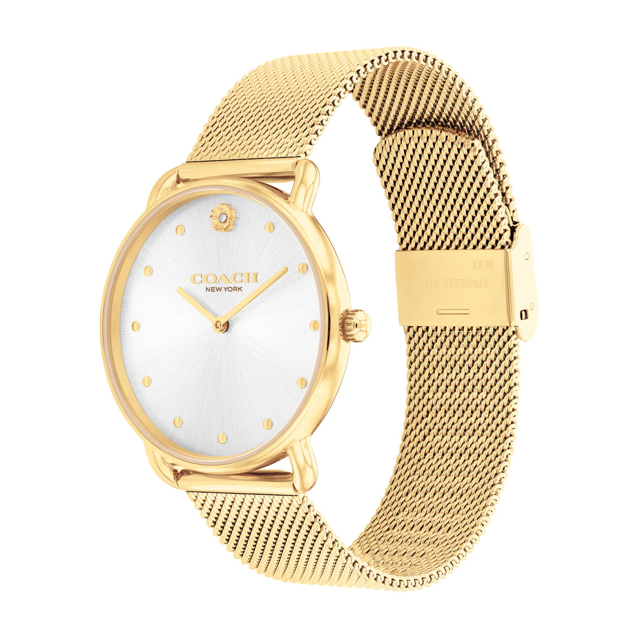 COACH Ladies Elliott Silver Dial Gold Tone Watch