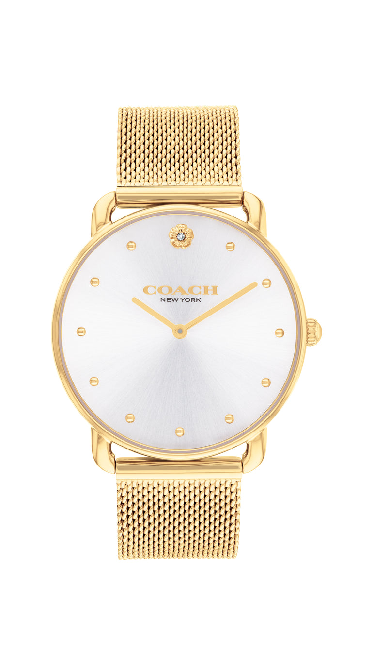 COACH Ladies Elliott Silver Dial Gold Tone Watch