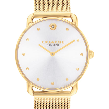 COACH Ladies Elliott Silver Dial Gold Tone Watch