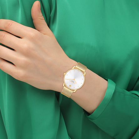 COACH Ladies Elliott Silver Dial Gold Tone Watch