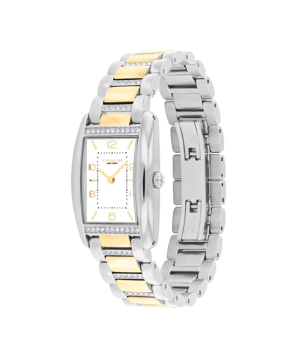 COACH REESE WHITE RECTANGULAR DIAL WITH CRYSTAL-SET TWO-TONE BRACELET LADIES WATCH