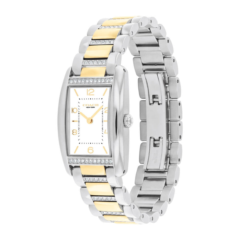 COACH REESE WHITE RECTANGULAR DIAL WITH CRYSTAL-SET TWO-TONE BRACELET LADIES WATCH