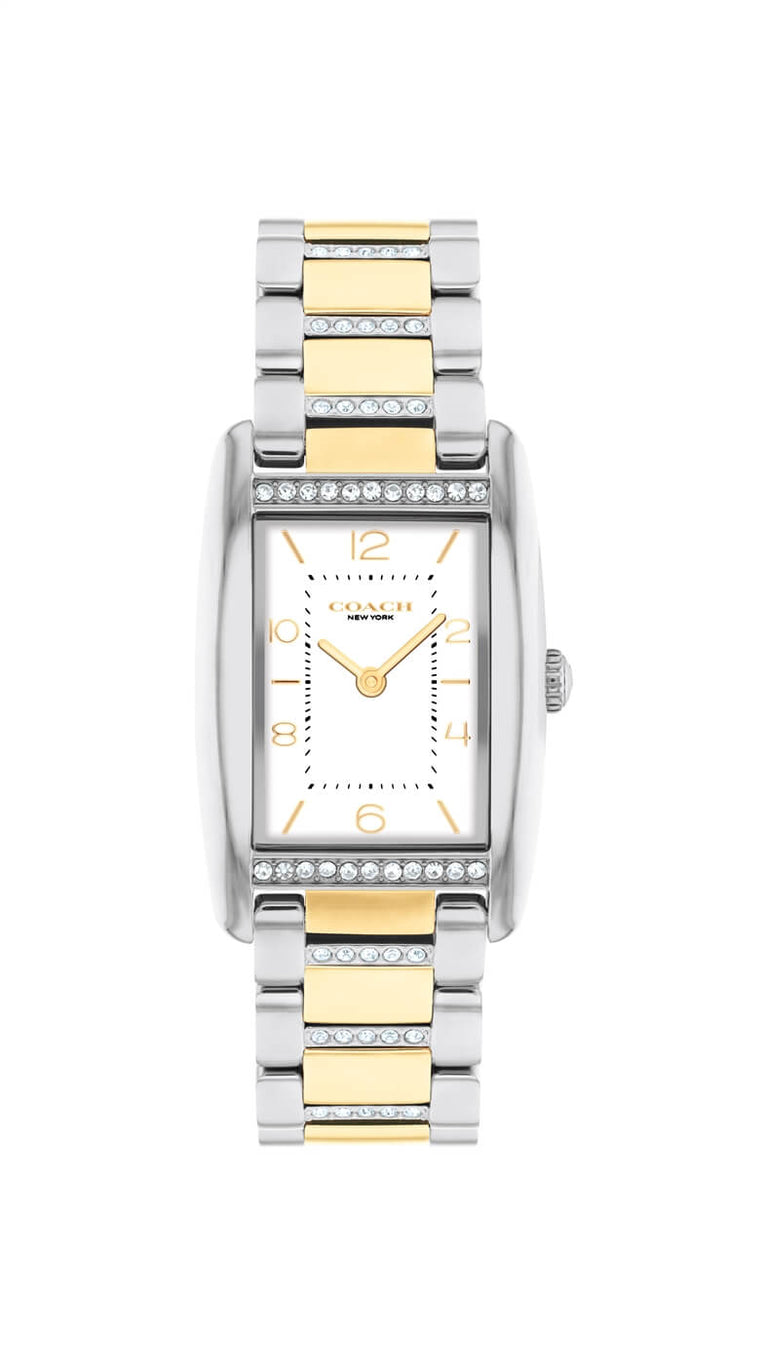 COACH REESE WHITE RECTANGULAR DIAL WITH CRYSTAL-SET TWO-TONE BRACELET LADIES WATCH