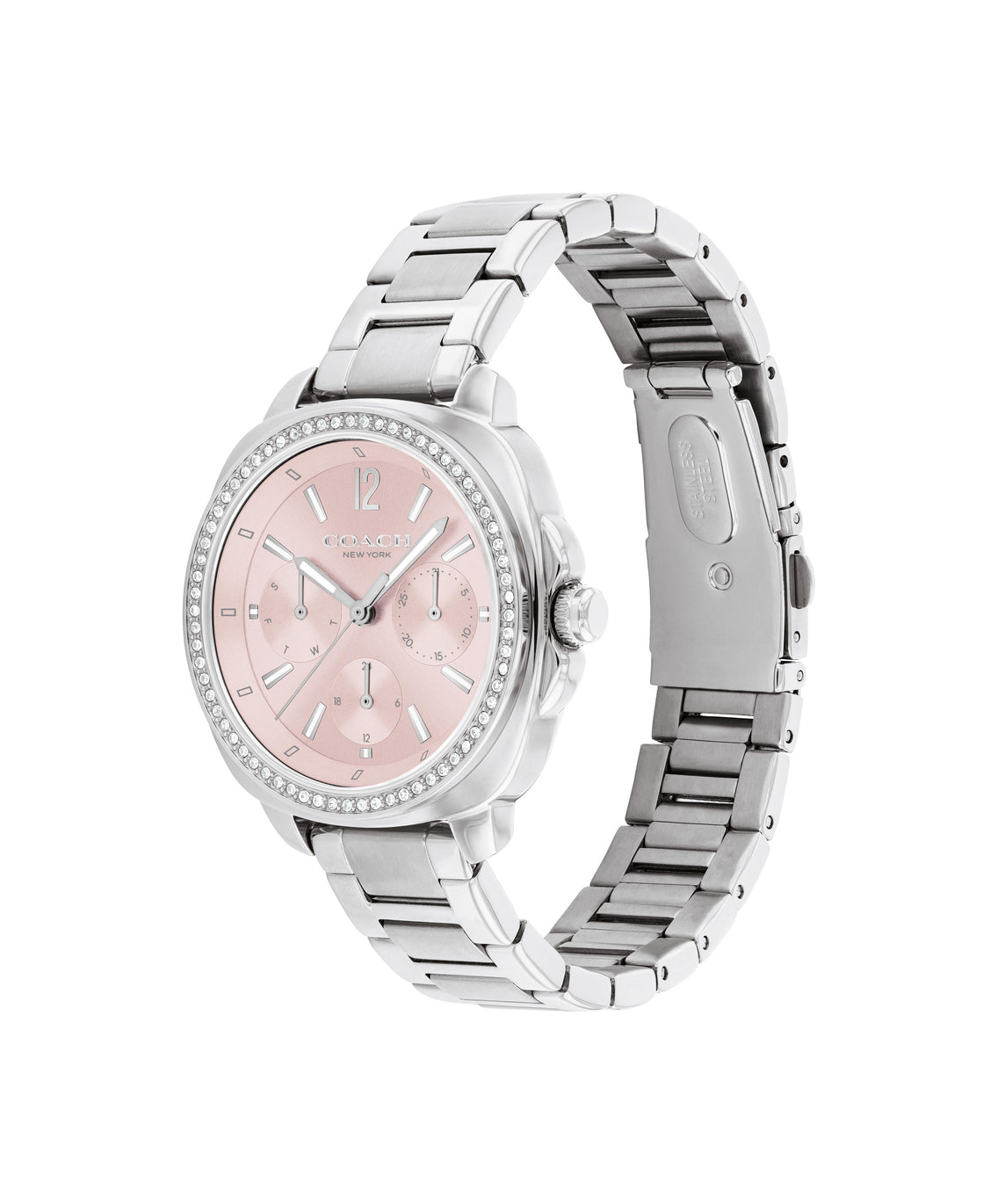 COACH KITT STAINLESS STEEL CHRONOGRAPH PINK DIAL LADIES WATCH