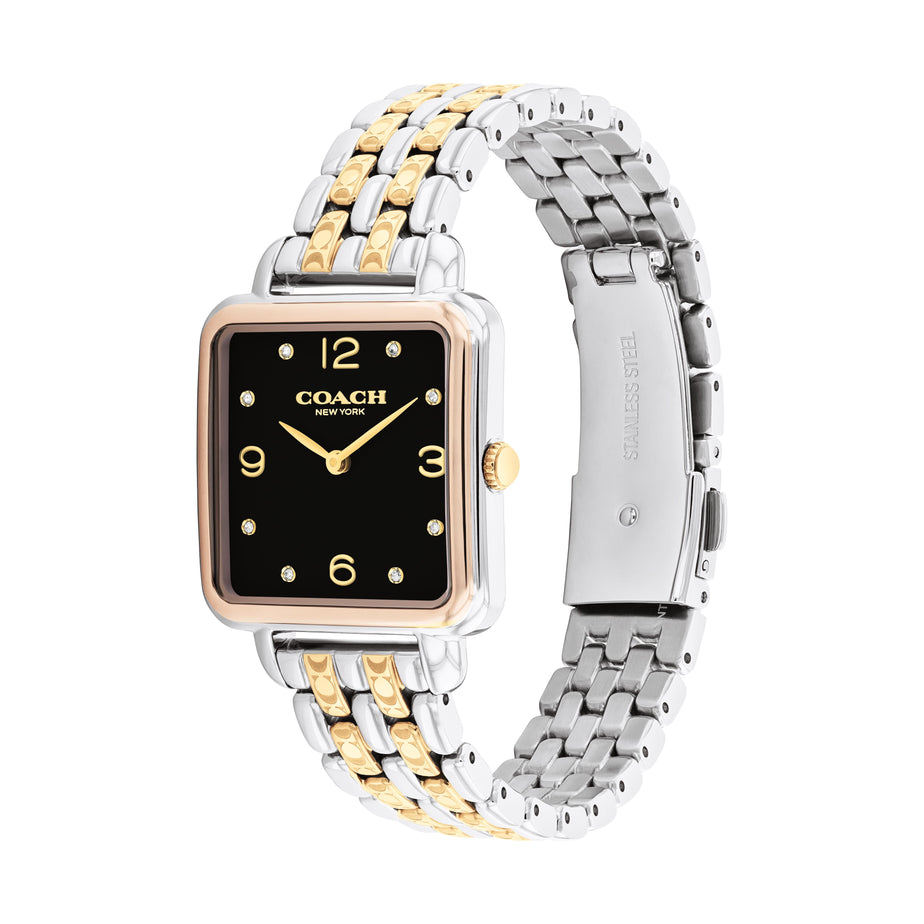 COACH CASS TWO TONE BRACELET STRAP WITH BLACK DIAL LADIES WATCH