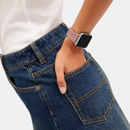 COACH Ladies Textured Rubber Apple Watch Strap Pink