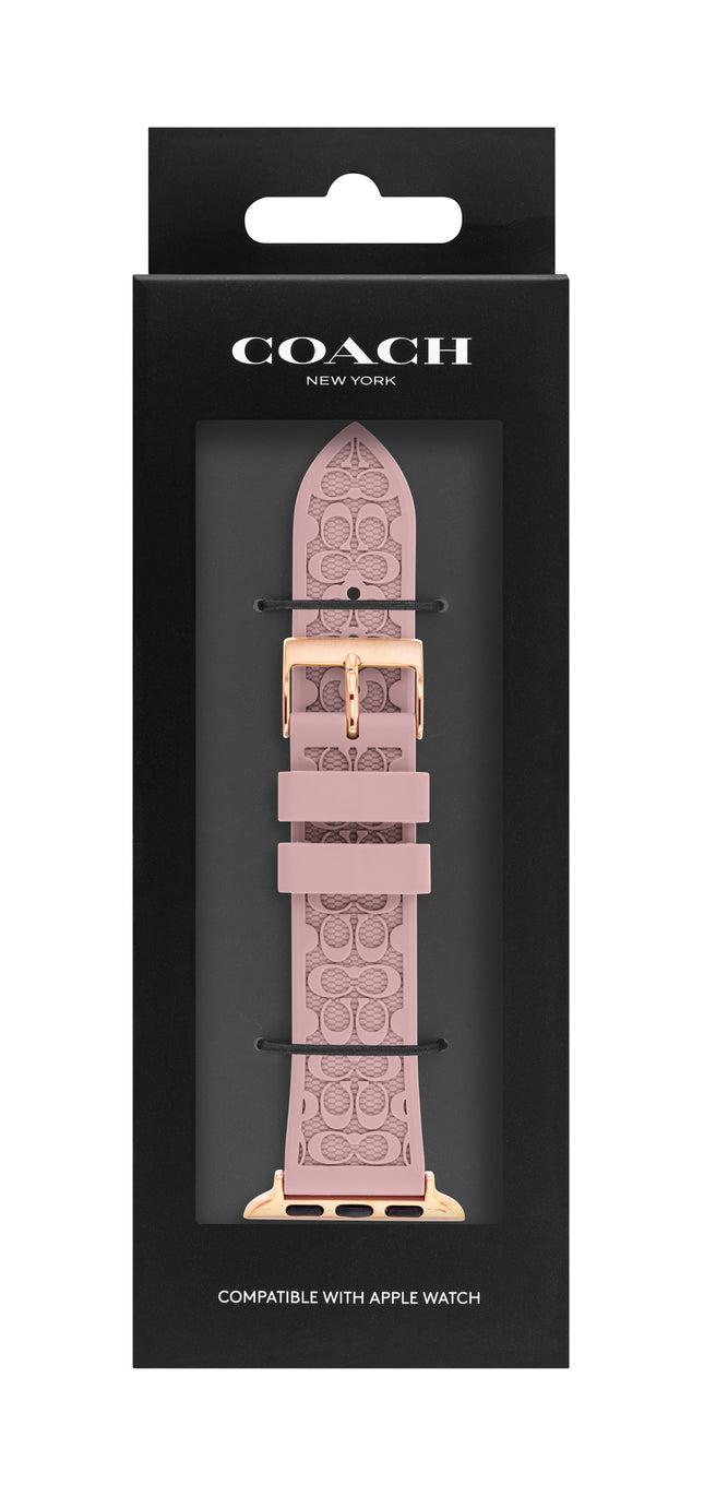 COACH Ladies Textured Rubber Apple Watch Strap Pink