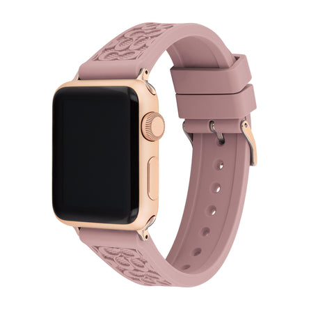 COACH Ladies Textured Rubber Apple Watch Strap Pink
