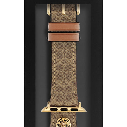COACH Apple Watch Strap Brown Leather Strap with Flower Embellishment
