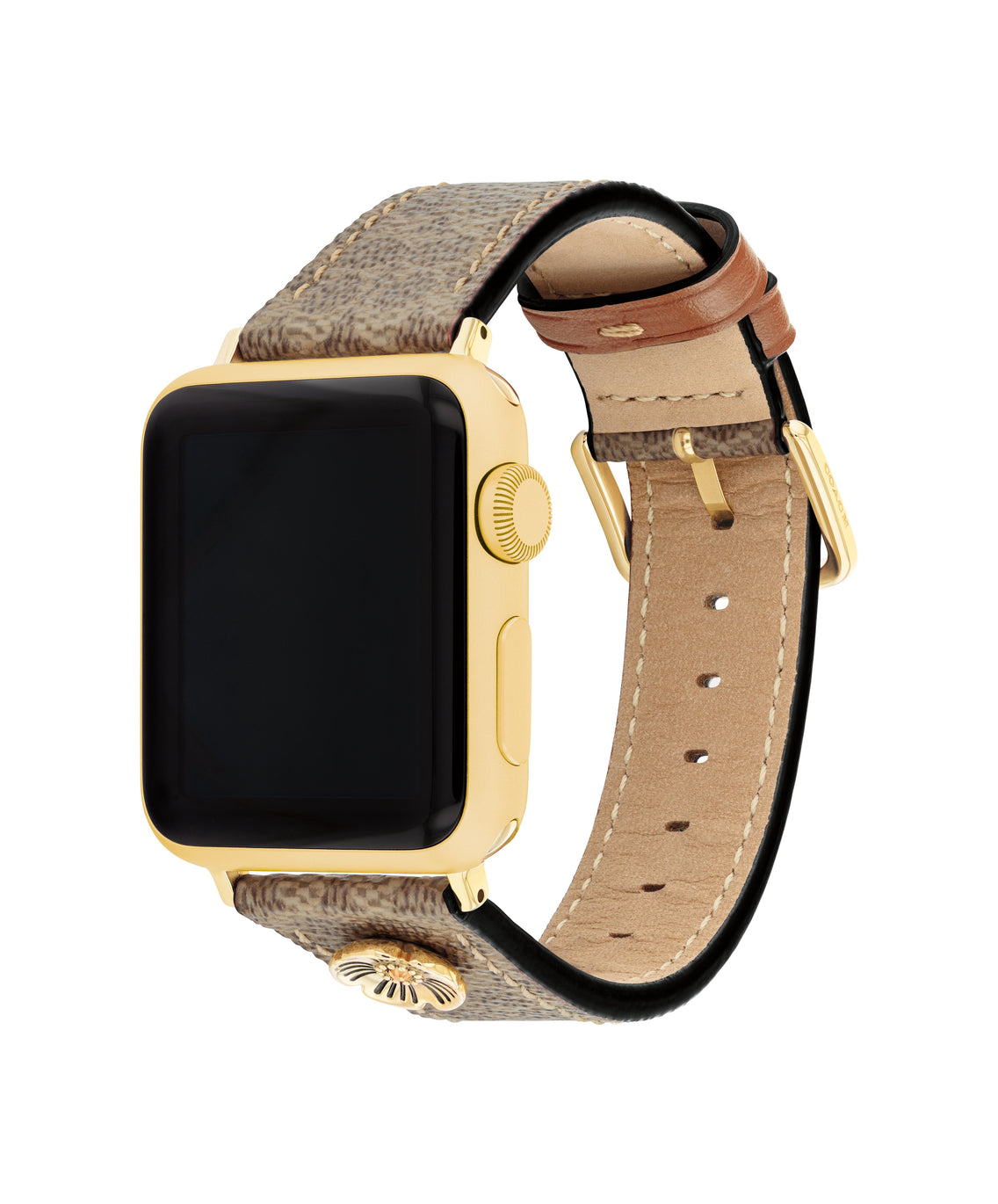 COACH Apple Watch Strap Brown Leather Strap with Flower Embellishment