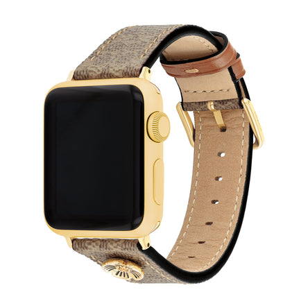 COACH Apple Watch Strap Brown Leather Strap with Flower Embellishment