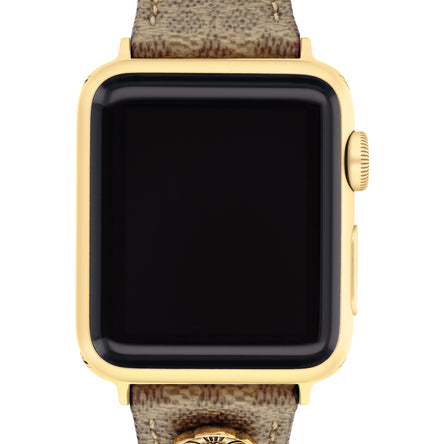 COACH Apple Watch Strap Brown Leather Strap with Flower Embellishment