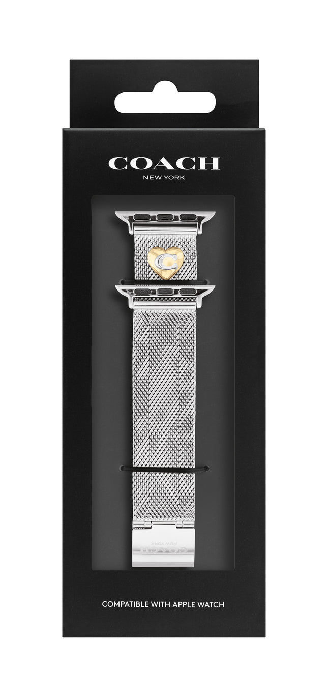 COACH Ladies Apple Watch Strap Stainless Steel Mesh with Heart Charm