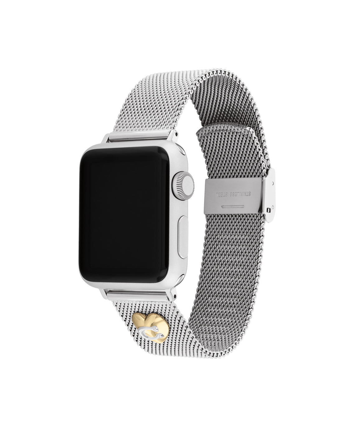 COACH Ladies Apple Watch Strap Stainless Steel Mesh with Heart Charm