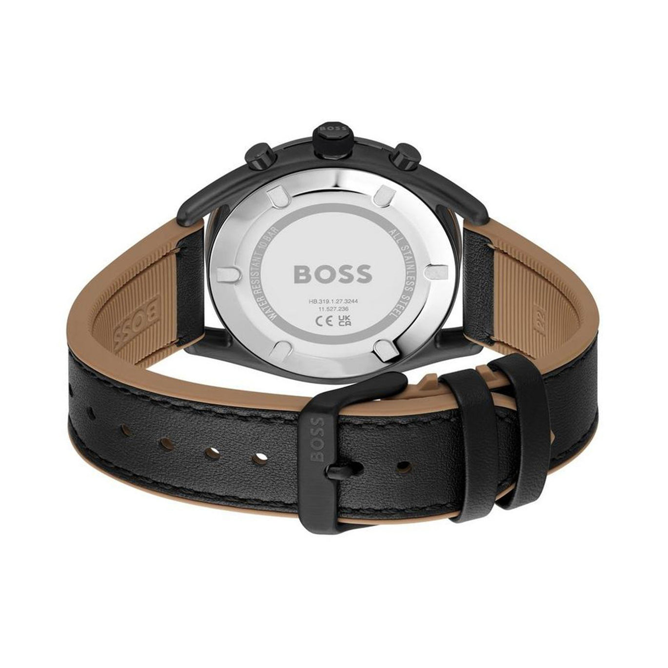 BOSS Center Court Men's Black Leather Strap Watch