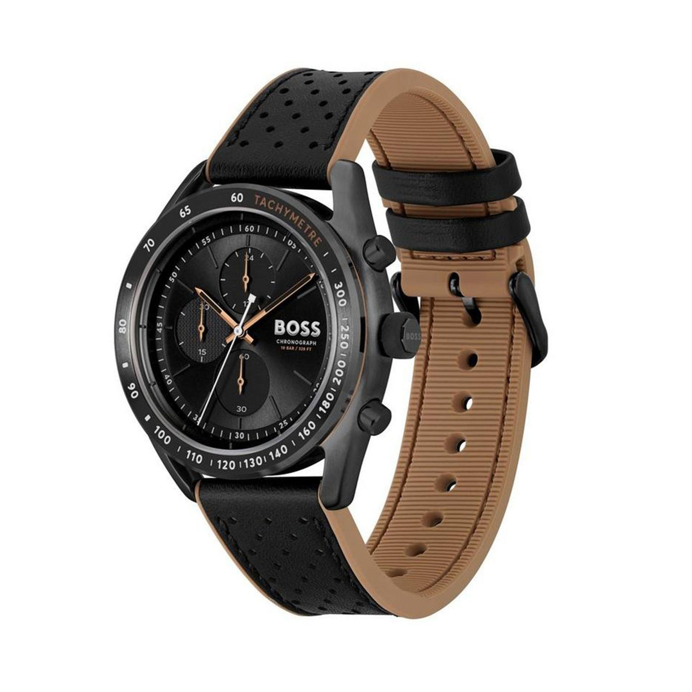 BOSS Center Court Men's Black Leather Strap Watch