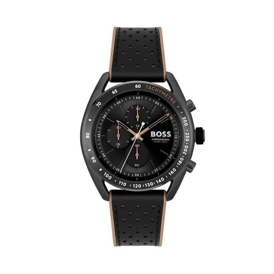 BOSS Center Court Men's Black Leather Strap Watch