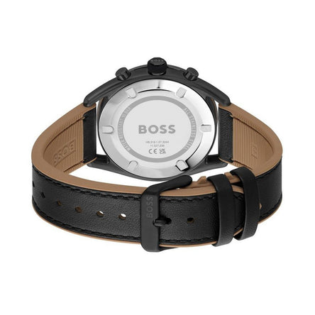 BOSS Center Court Men's Black Leather Strap Watch