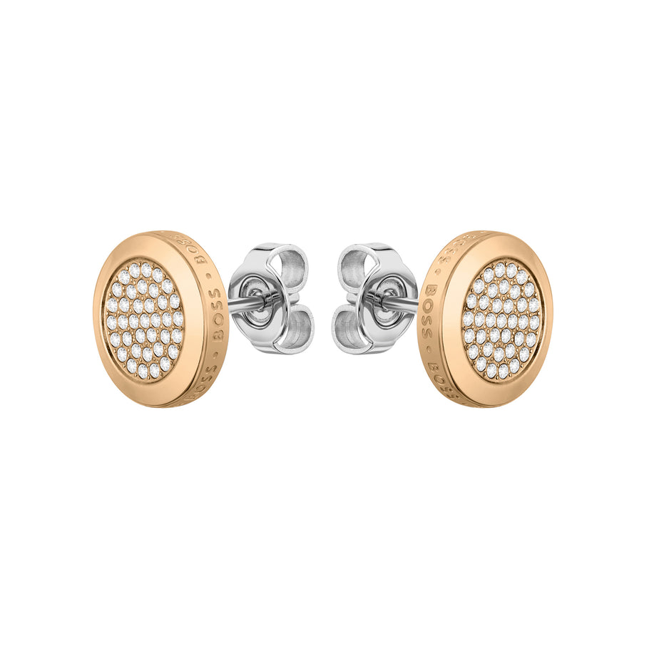 Boss Rose Gold Plated Medallion Crystal Earrings