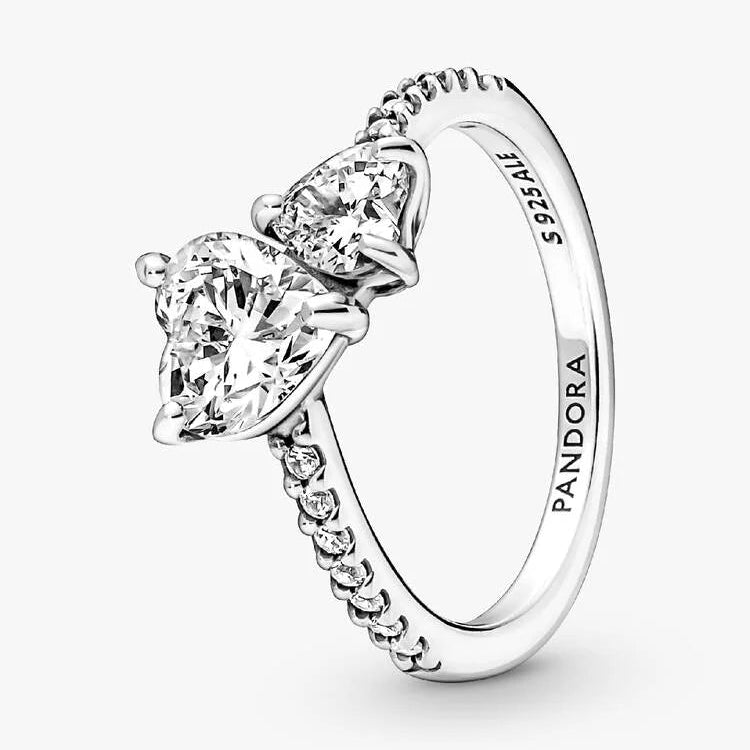 Pandora Double Heart Sparkling Ring