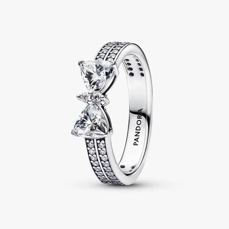Pandora Sparkling Bow Double-row Ring