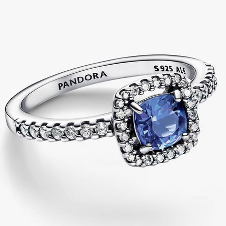 Pandora Sparkling Square Blue Halo Ring