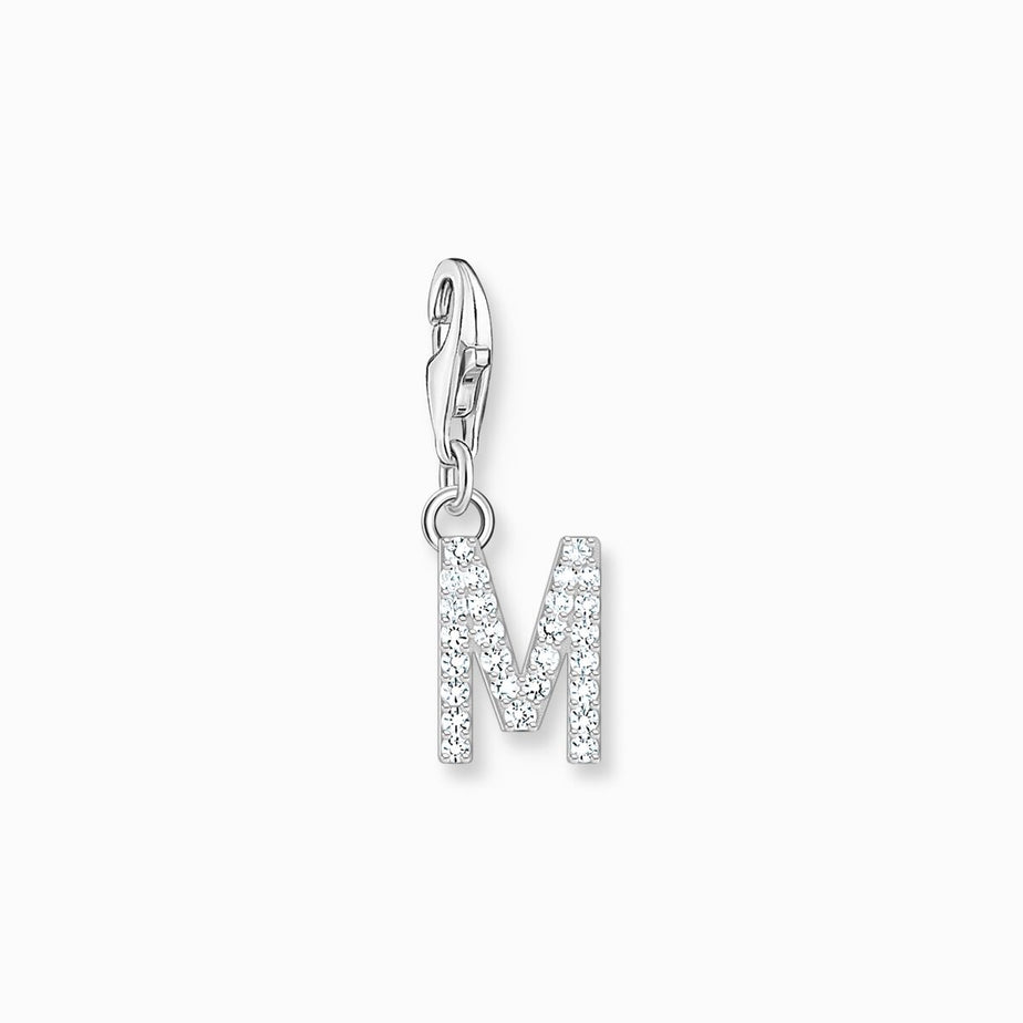 Thomas Sabo Silver Letter M Charm Pendant with White Stones