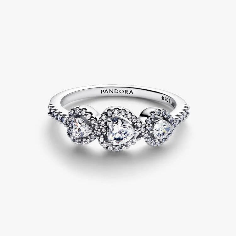 Pandora Halo Heart Trilogy Ring
