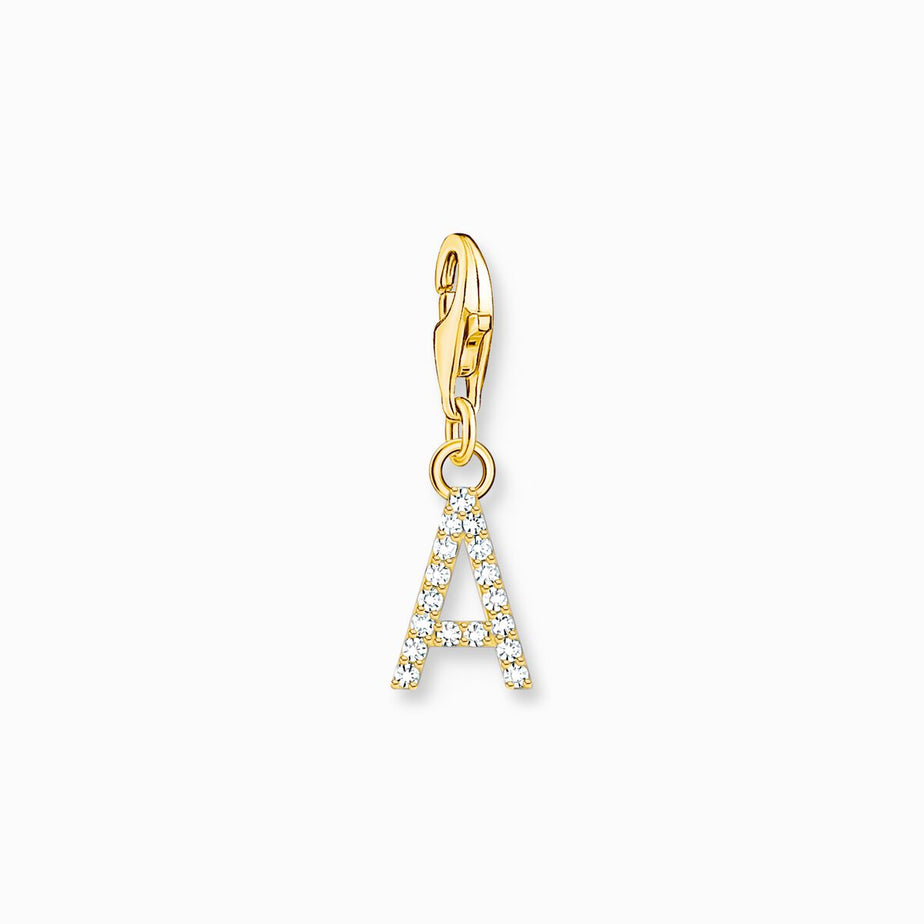 Thomas Sabo Gold Letter A Charm Pendant with White Stones