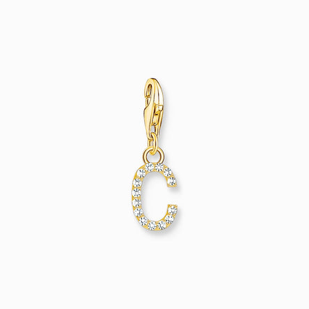 Thomas Sabo Gold Letter C Charm Pendant with White Stones