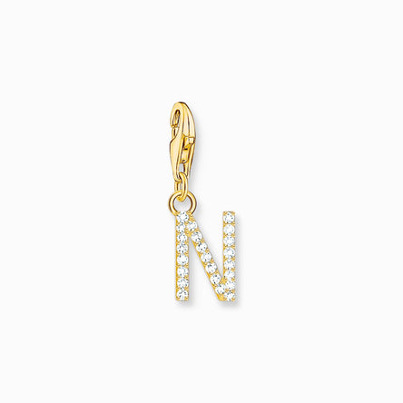 Thomas Sabo Gold Letter N Charm Pendant with White Stones